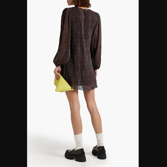 Ganni Brown Pleated Mini Dress - Picture 5 of 11